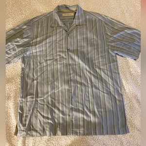 Tommy Bahama Textured Vertical Striped Medium Hawaiian Designer Shirt 100% Silk